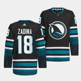 San Jose Sharks #18 Filip Zadina 2023-24 Cali Fin 3rd Alternate Jersey