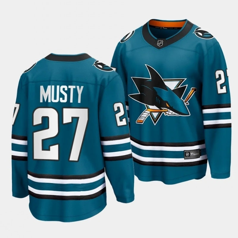 San Jose Sharks #27 quentin musty home teal 2023 nhl draft