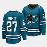 San Jose Sharks #27 quentin musty home teal 2023 nhl draft