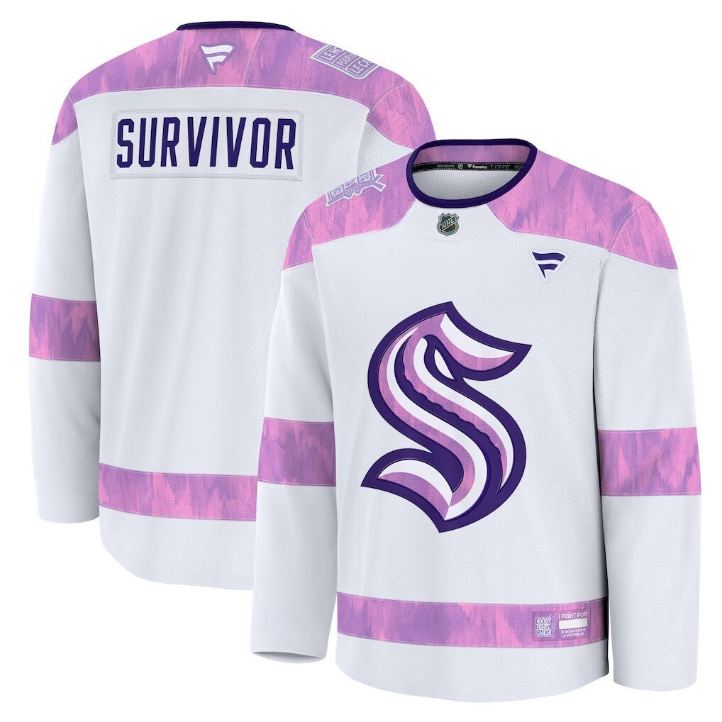 Seattle Kraken Fanatics Hockey Fights Cancer Practice Jersey - White
