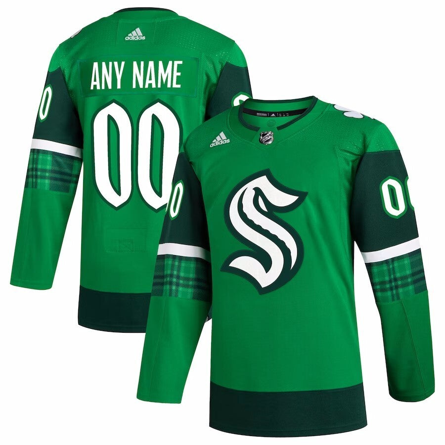 Seattle Kraken adidas 2023 St. Patrick's Day Primegreen Authentic Custom Jersey - Kelly Green