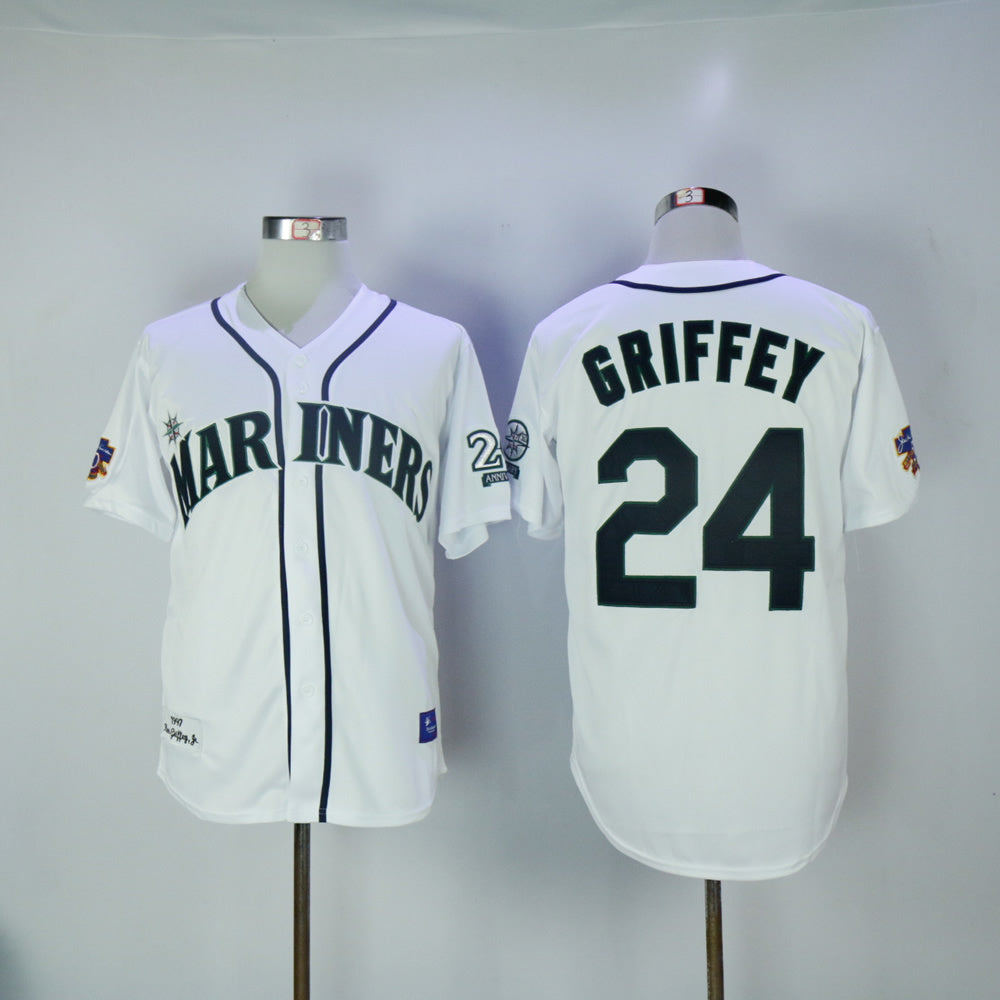 Seattle Mariners #24 Ken Griffey Mariners 24 White Retro Style 2