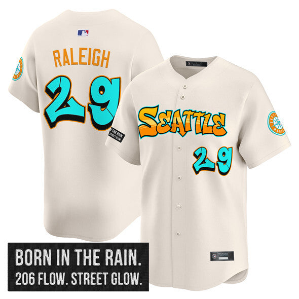 Seattle Mariners #29 Cal Raleigh Cream 2025 'Graffiti Emerald Drop Edition' Vapor
