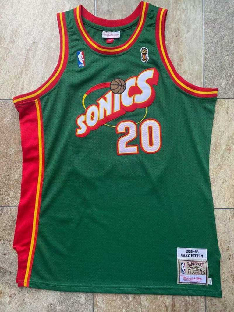 Seattle SuperSonics #20 Gary Payton m&n Supersonics 20 # Payton 95-96 Retro Green Embroidered Jersey Style 2