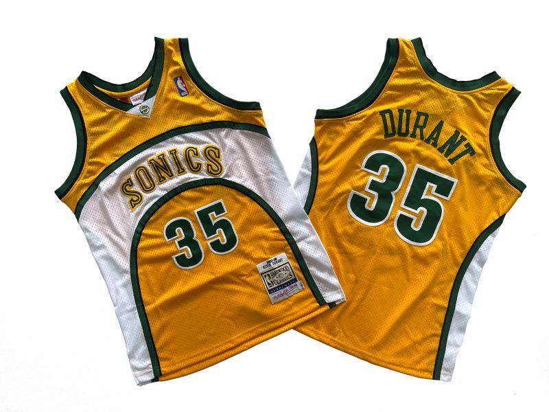 Seattle SuperSonics #35 Kevin Durant Supersonics 35 # Yellow 07-08 Season Mitchell Retro Jersey -- Kevin . Durant
