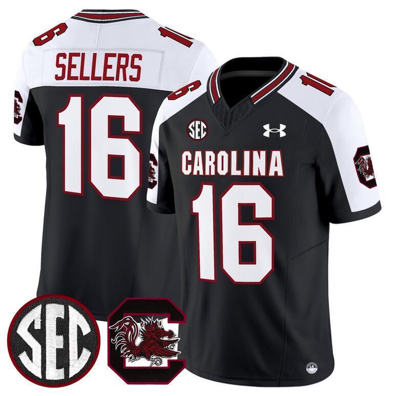 South Carolina Gamecocks #16 LaNorris Sellers Black White 2025 F.U.S.E