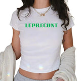 St Patrick_s Day Women_s Baby Tee, Leprecunt Tee  Casual Short Sleeve Crew Neck
