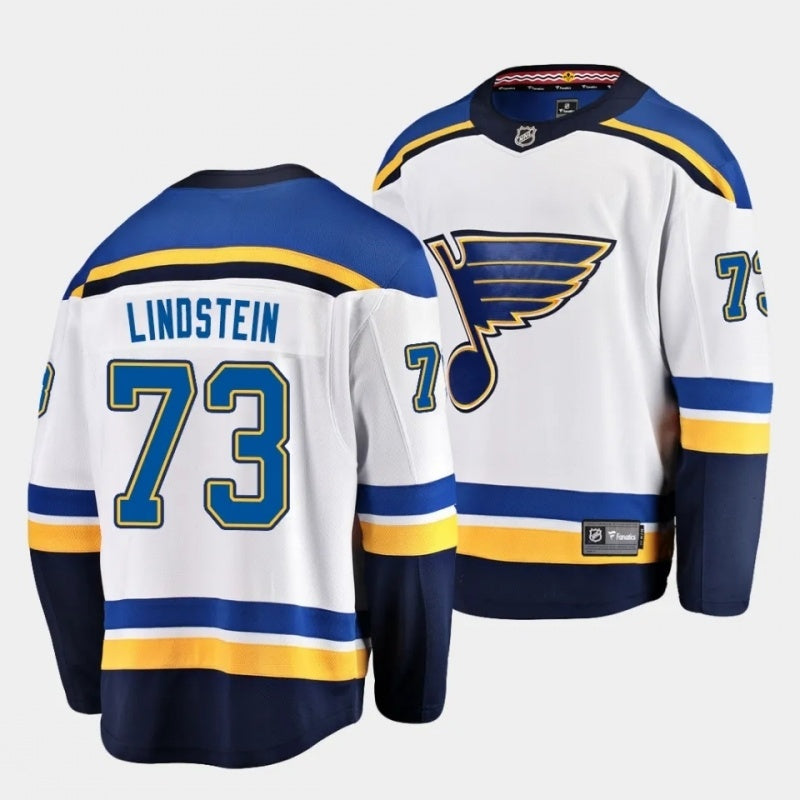 St. Louis Blues #73 theo lindstein away white 2023 nhl draft