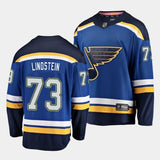 St. Louis Blues #73 theo lindstein blues home blue jersey 2023 nhl draft