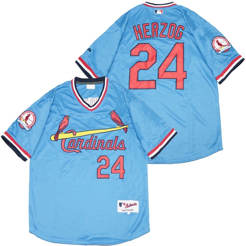St. Louis Cardinals #24 Herzog Cardinals 24 Blue Pullover Inverted