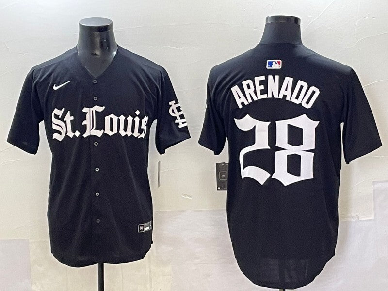 St. Louis Cardinals #28 Nolan Arenado Red Black 5 Collaboration Style 3