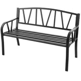 Black Metal, 2-Person, Outdoor, Garden Bench, Armrest, 660 lbs, Max Weight