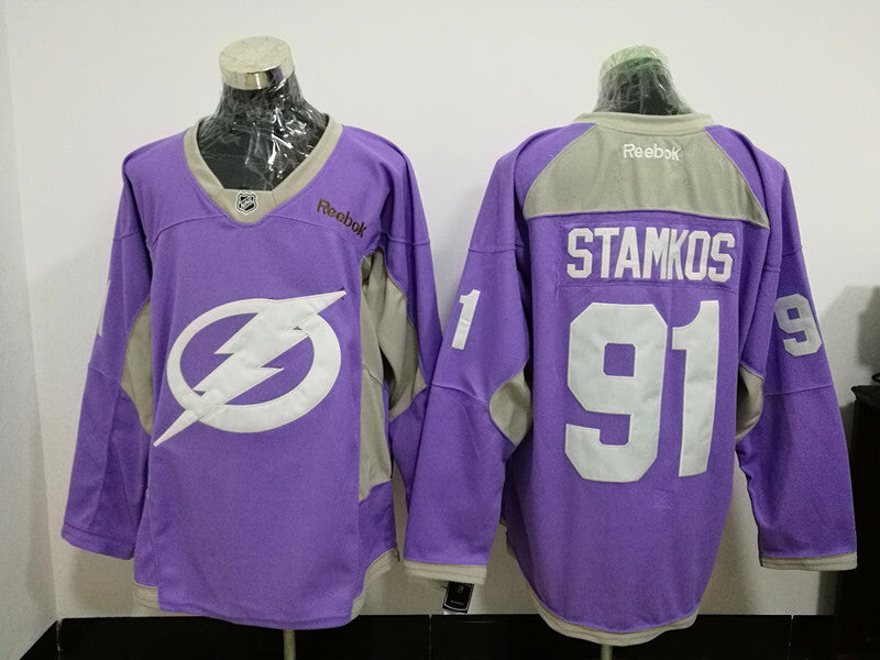 Tampa Bay Lightning #91 Steven Stamkos Purple Breast cancer
