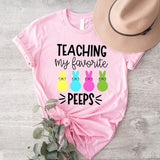 Teaching My Favorite Peeps Shirt, Easter Teacher T-Shirt, Matching Teachers Group Tee For Easter, Teacher Gift Short Sleeve For Spring, Teaching School Crew Easter Shirt.