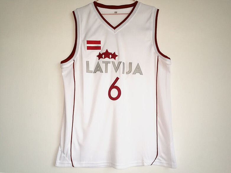 Team Latvija #6 Kristaps Porzingis 6 # 2017 Team White Basketball Jersey 1
