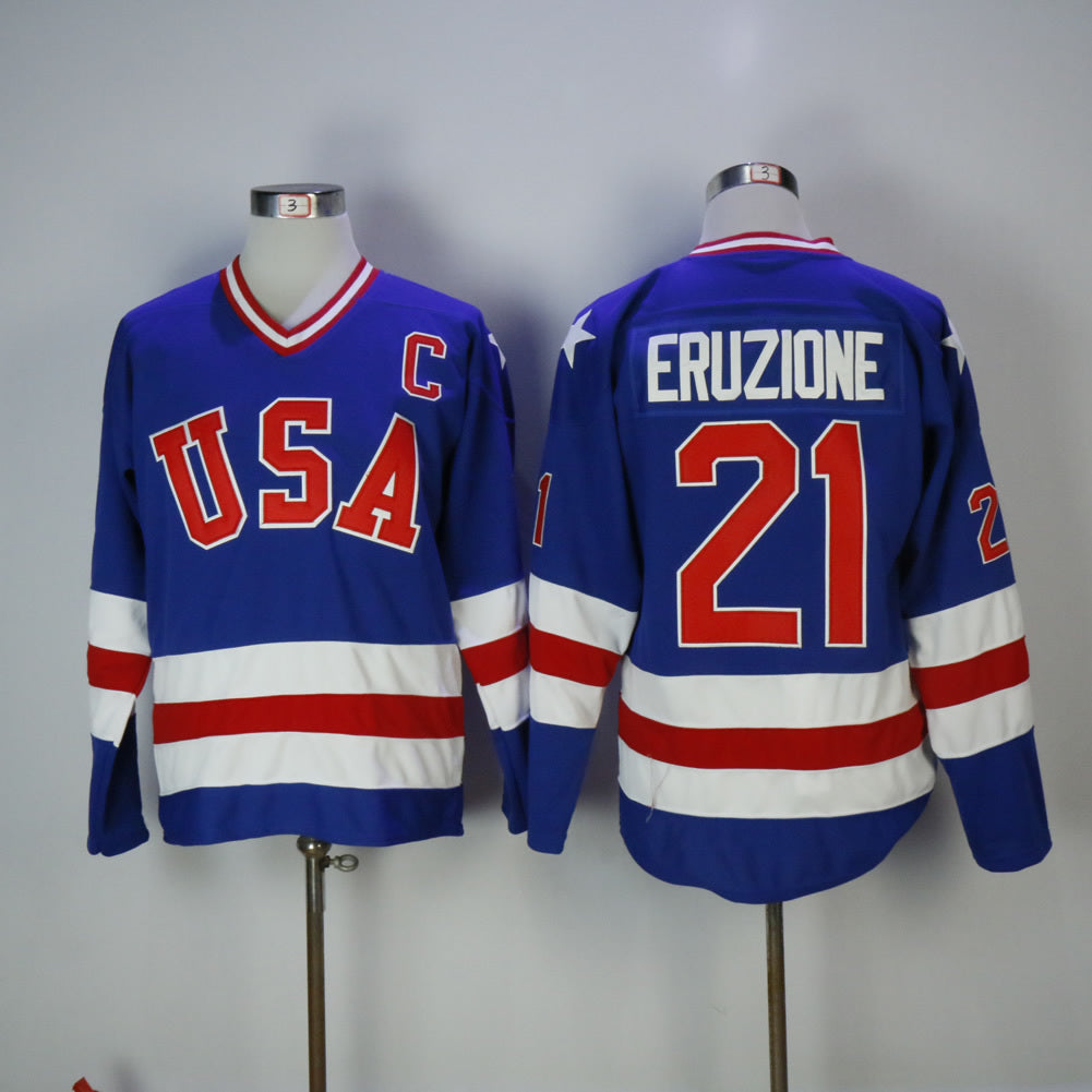 Team USA 1980 #21 Mike Eruzione USA21 Blue