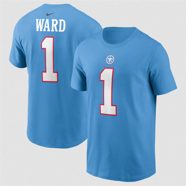 Tennessee Titans #1 Cameron Ward Light Blue Name & Number T-Shirt Style 1