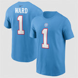 Tennessee Titans #1 Cameron Ward Light Blue Name & Number T-Shirt Style 2