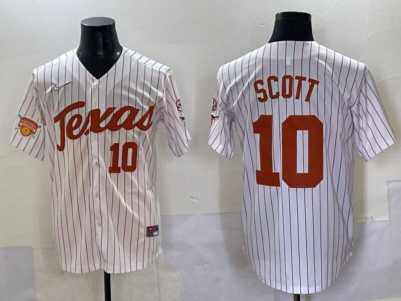 Texas Longhorns #10 Mia Scott White Pinstripe ncaa Collaboration Style 1