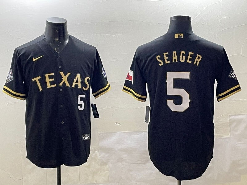 Texas Rangers #5 Corey Seager Rangers Gold Text Style 1