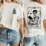 The Reader Tarot Card Double Sided Sweatshirt, Skeleton Reading Shirt, Book Lover Gift For Women, Book Lover, Bookworm Unisex Sweater Pullover Tee
