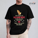 The Reason I'm Old and Wise Is Because God Protected Me Christian Tee Pure Cotton Casual Style Crew Neck Short Sleeve T-Shirt Tops Trendy for Unisex