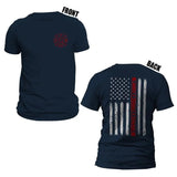 Thin Red Line Flag Bravery Courage Honor US Firefighter Front & Back Print T-Shirt Casual Crewneck