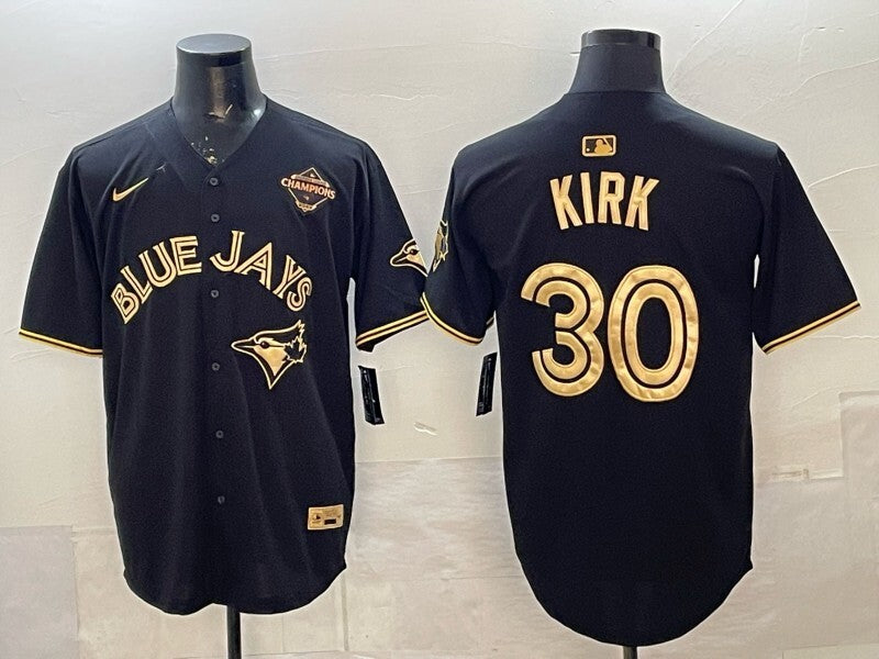 Toronto Blue Jays #30 Alejandro Kirk Blue Jays Retro 5 Gold Text Style 2