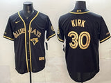 Toronto Blue Jays #30 Alejandro Kirk Blue Jays Retro 5 Gold Text Style 3