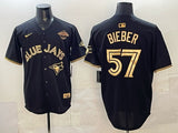 Toronto Blue Jays #57 Shane Bieber Blue Jays Retro 5 Gold Text
