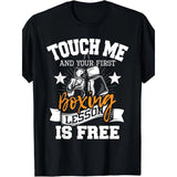 Touch Me, Your First Boxing Class Is Free" Men's Cotton T-Shirt - Casual Crew Neck, Short Sleeve, Geometric Print, Breathable & Comfort Fit Made in USA