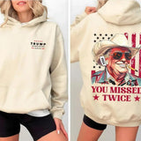Trummp 2024 Cowboy Western Make America Great Again You Missed Twice 2 Slide Hoodie, Trummp Second Attempt Hoodie, Gift for Trummp Fans Casual Comfort
