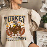 Turkey and Touchdowns Sweatshirt, Thanksgiving Football Sweatshirt, Turkey Football Shirt, Football Mom Shirt Cotton Fabric