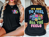 Two-sided Inside Out 2 T-Shirt, It's Okay to Feel All The Feels Shirt, Inside Out Characters Shirt, Full Of Emotions, Mental Health Matter Shirt