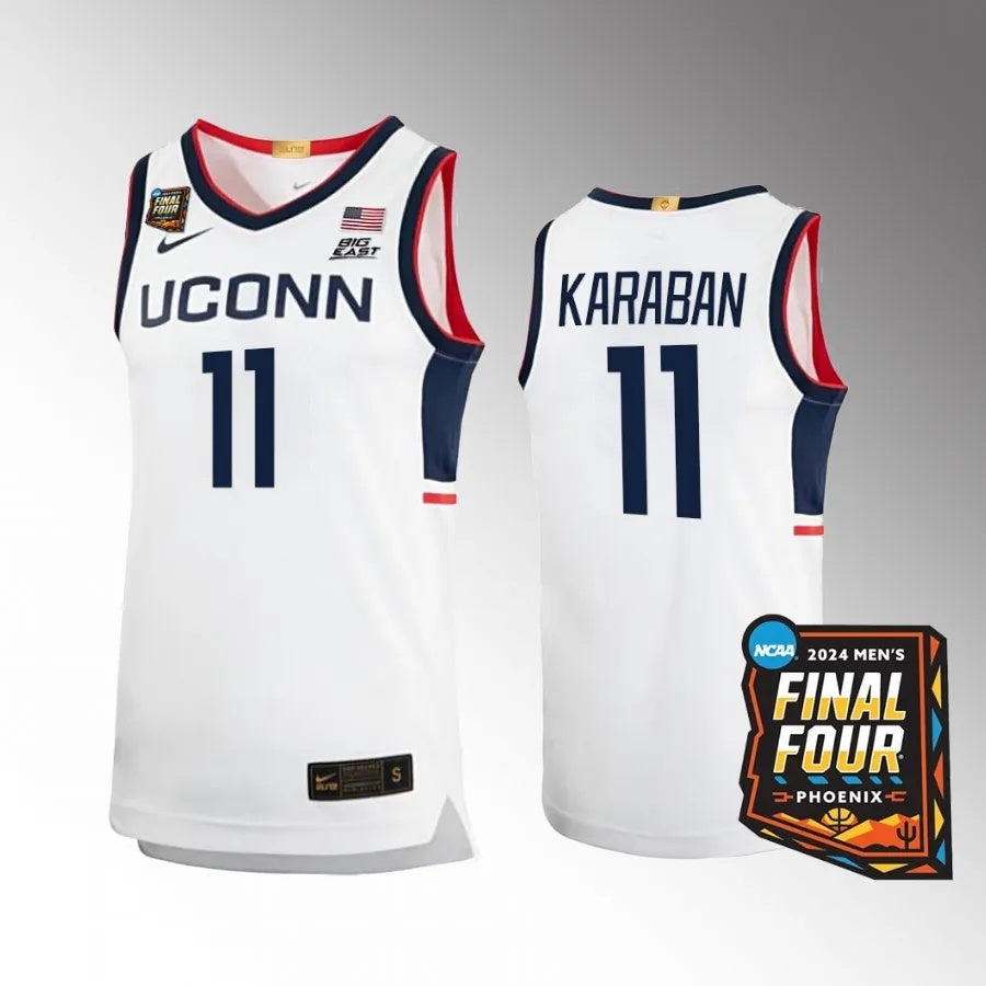 UConn Huskies #11 Alex Karaban 2024 NCAA March Madness Final Four White Jersey Limited Basketball