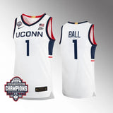 UConn Huskies #1 Solomon Ball 2024 NCAA Men's Basketball National Champions White