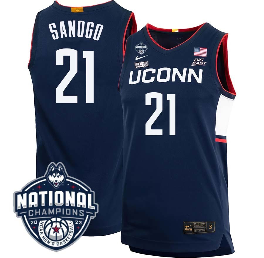 UConn Huskies #21 Adama Sanogo 2023 National Champions College Basketball Limited Jersey – Navy