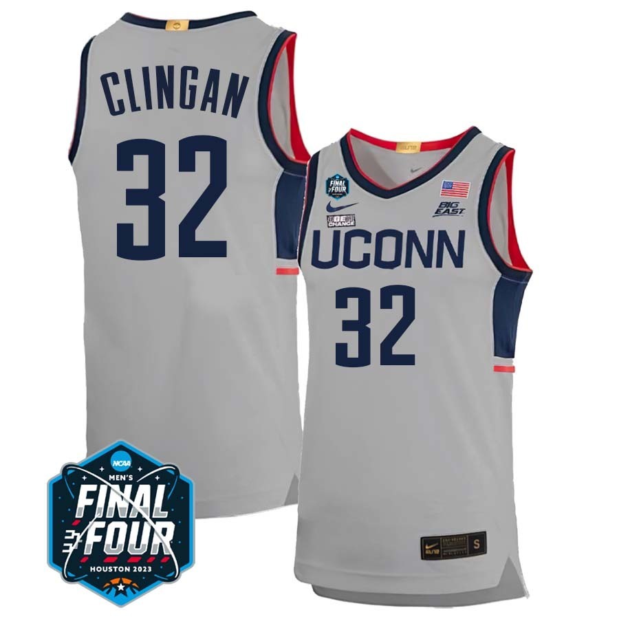 UConn Huskies #32 Donovan Clingan 2023 Final Four College Basketball Limited Jersey – Gray