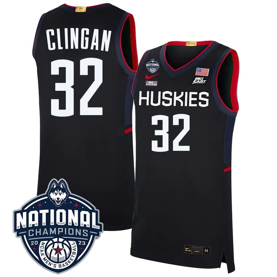 UConn Huskies #32 Donovan Clingan 2023 National Champions College Basketball Limited Jersey – Black