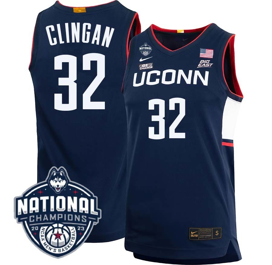 UConn Huskies #32 Donovan Clingan 2023 National Champions College Basketball Limited Jersey – Navy