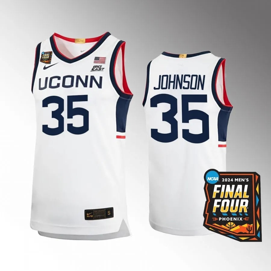 UConn Huskies #35 Samson Johnson 2024 NCAA March Madness Final Four White Jersey Limited Basketball