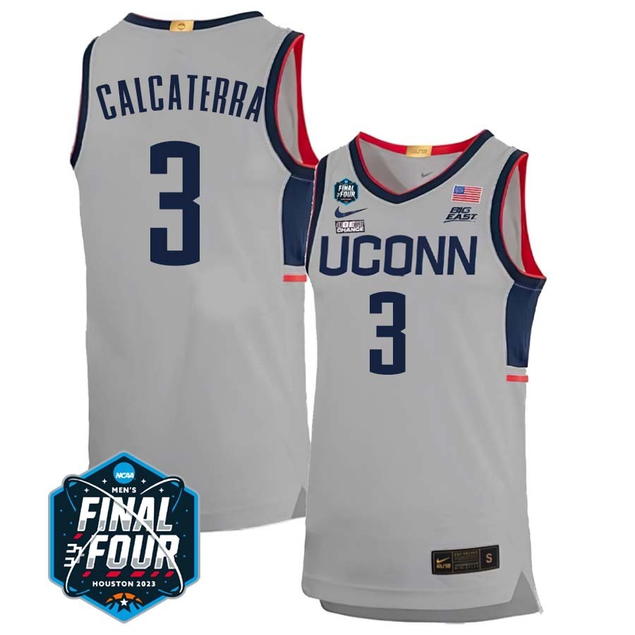 UConn Huskies #3 Joey Calcaterra 2023 Final Four College Basketball Limited Jersey – Gray