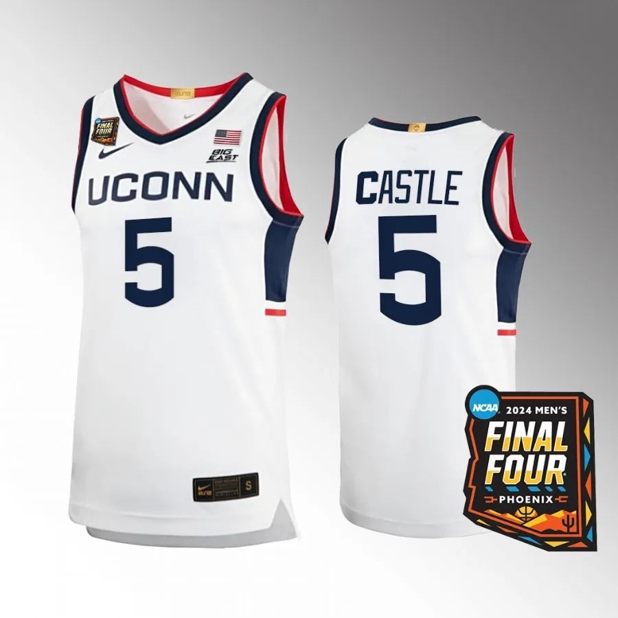UConn Huskies #5 Stephon Castle 2024 NCAA March Madness Final Four White Jersey Limited Basketball