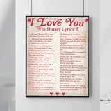 UNFRAMED Hoziierr I Love You In Hozier Lyrics Poster, Music Lover Print, Home Decor, Vintage Style Music Poster Gift