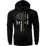 US Thin Green Line Flag Skull Army Hoodie Sweatshirt Cotton Fabric