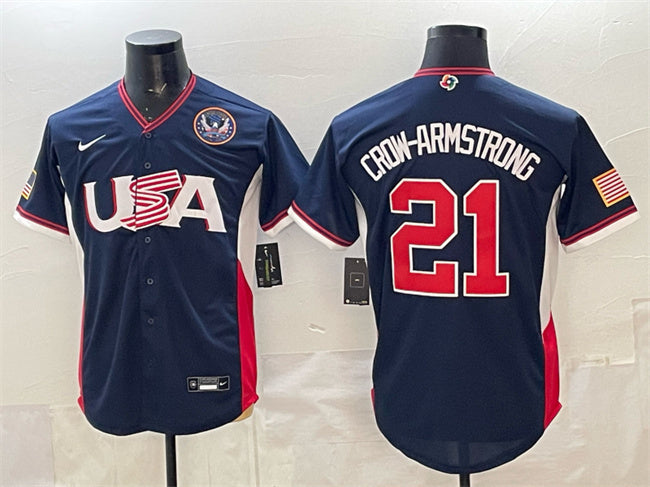 USA Baseball #21 Pete Crow-Armstrong Navy 2026 World Baseball Classic United