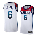 USA Dream Team 14 #6 Lillard Tokyo Olympics Team USA White Style 1