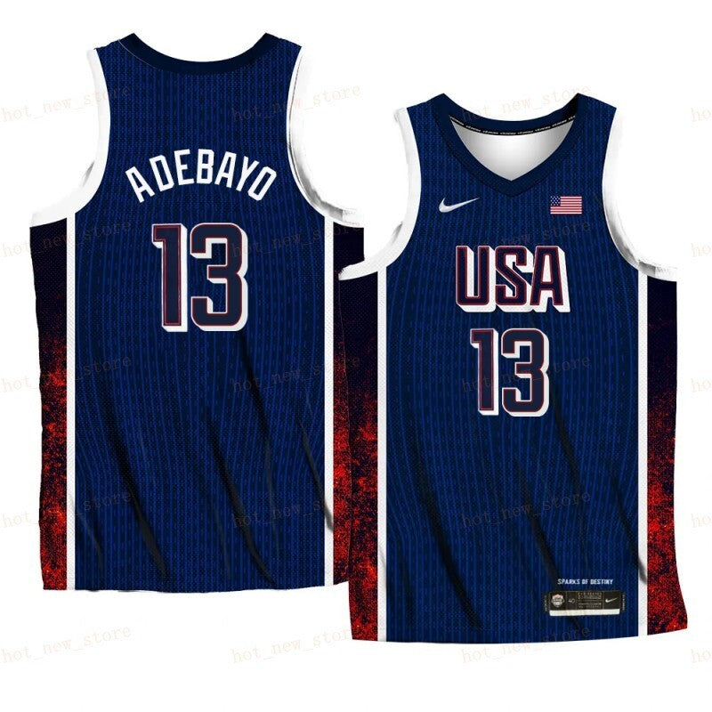 USA Team #13 Bam Adebayo 2024 Paris Olympics Navy Home