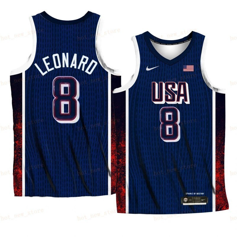 USA Team #8 Kawhi Leonard 2024 Paris Olympics Navy Home