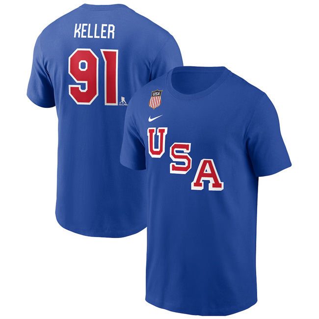 US Hockey USA Hockey #91 Clayton Keller Royal 2026 Name & Number T-Shirt